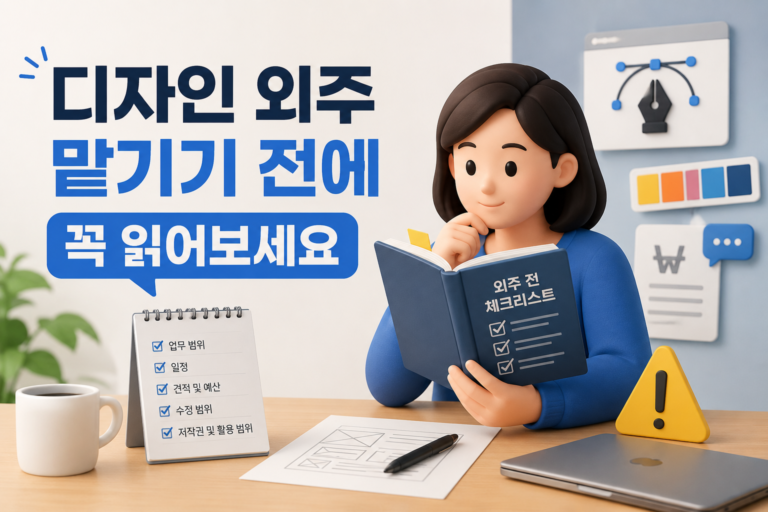 디자인 외주 맡기는 법 체크리스트를 읽는 일러스트